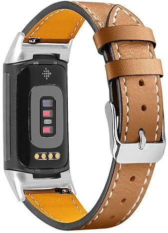 INF Braun Leder Armband für Fitbit Charge 5 Weiches Leder Ersatzarmband Damen Herren