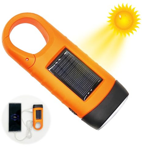 Handkurbel Wiederaufladbare Solar LED Taschenlampe, Dynamo Notlicht im Freien, Tragbar Camping Lampen, Kurbeltaschenlampe, Solar Taschenlampe mit Schnalle, für Notfall/Outdoor/Camping