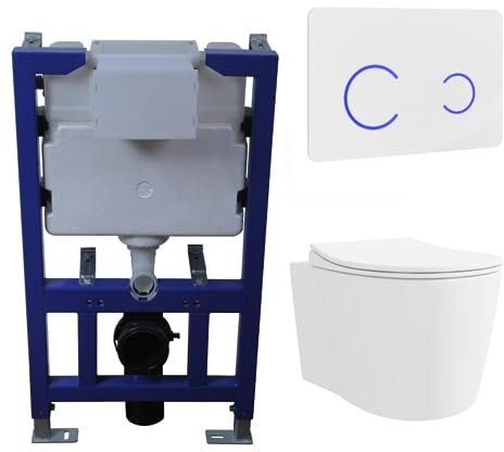 Alcor Wall Hung Toilet with Soft Close Seat White Glass Sensor Pneumatic Flush Plate 820mm Frame & Cistern