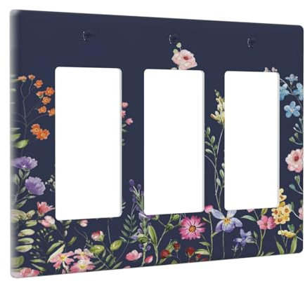 Yamxbfa Placca decorativa decorativa per interruttore della luce a 3 vie, stile rustico, con fiori ad acquerello, stile vintage, per camera da letto
