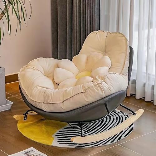 Moderner Gemütlicher Lounge-Rocker Übergroßer Ei-Schaukelstuhl aus Weidengeflecht für die Terrasse mit Hoher Rückenlehne Zurücklehnen Zero Gravity Schaukelbett für den Außenbereich ( Color : Grey+beig