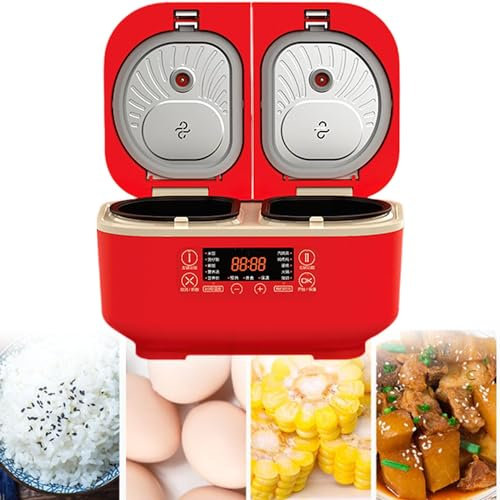 MOXAC 700W Multi-function Electric Rice Cooker, 1.5L+1.5L Capacity, 12H Appointment,Double Liner Household Intelligent Touch Screen Non Stick Integrated Rice Cooker,Red