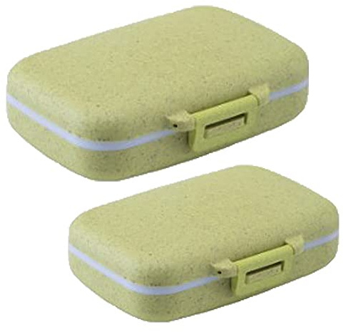 Samnuerly 2 x wöchentliche Pillendose, Pillen-Organizer, Aufbewahrungsbox, Pillendosen, tragbare Aufbewahrungsbox, wöchentlicher Organizer für Pillen/Vitamin/Fischöl/Nahrungsergänzungsmittel (grün)