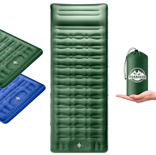 VUENICEE Isomatte Selbstaufblasend, 12CM Verdicktes Camping luftmatratze mit Fußpresse Pumpe, Wasserdicht Ultraleicht Camping matratze für Wandern, Camping, Wüste, Strand usw. Xinjun Green