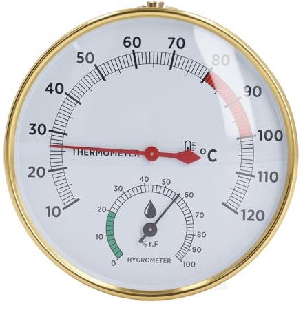 2 in 1 Sauna Thermometer Fahrenheit, Wall Mounted Sauna Temperature Gauge Hygrometer, 10 to 120℃ Aluminum Hygrothermograph for Home Greenhouse Spa Room
