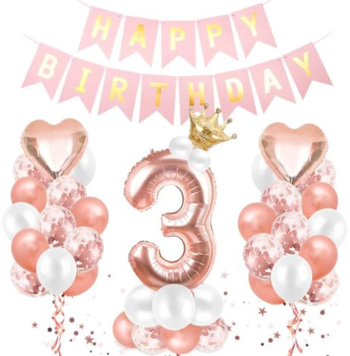 Luftballon 3. Geburtstag Roségold, Geburtstagsdeko 3 Jahr, Ballon 3. Geburtstag, Riesen Folienballon Zahl 3, Happy Birthday Folienballon 3, Ballon 3 Deko zum Geburtstag Mädchen