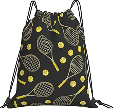 LAMAME Rucksack mit Kordelzug und Bier- und Krabbelmuster, lässiger Sportrucksack, Turnbeutel, Lustige Tennisschläger und Tennisbälle., One size