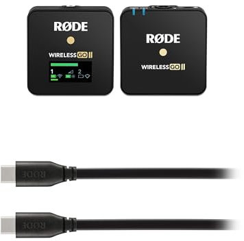 RØDE Wireless GO II Sistema de micrófono inalámbrico monocanal Wireless GO II + Cable SC17 USB-C a USB-C (1,5 m - Compatible con Android y Mac) para la