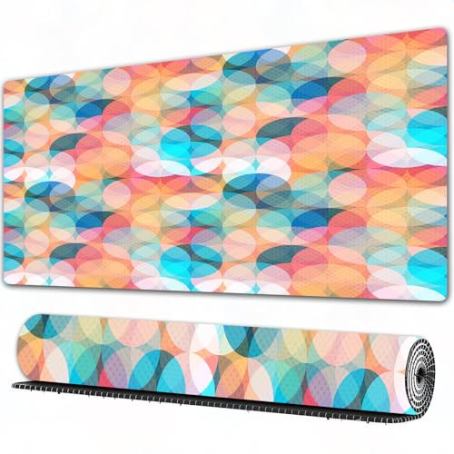 EOMKSE Mouse Pad Gaming Large Desk Pad Washable Mouse Pad Laptop Desk Mat,Geometric, Soft Tones, Blurred Overlay Circles, Mosaic, Birthday Party,Home Mouse Pad with Anti-Slip Rubber Base,16x35.5 in