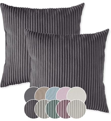 sleepling 4er Set 40 x 40 cm, Kord Sofakissen mit Füllung und Bezug, Zierkissen aus robustem Polsterstoff, Dekokissen, Kopfkissen, Kissen für Couch, dunkelgrau