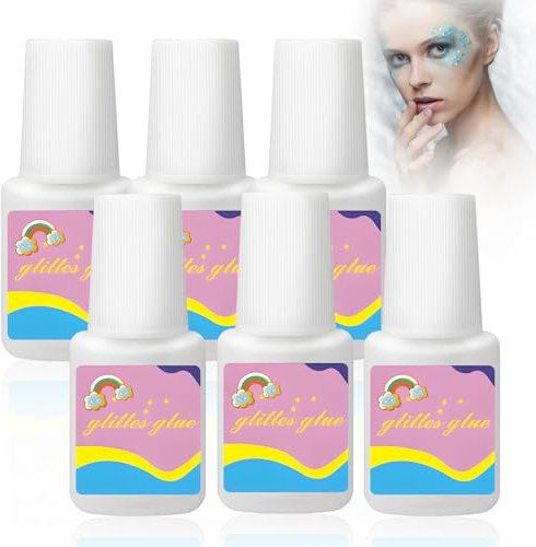 RoserRose 6 Stück 8ml Glitzer Tattoo Kleber, Glitter Glue, Hautkleber für Glitzertattoos und Rhinestone, Halloween Makeup und Motto-Party, Gesicht und Körper Haftkleber, inkl. 48ml Glitter Glue