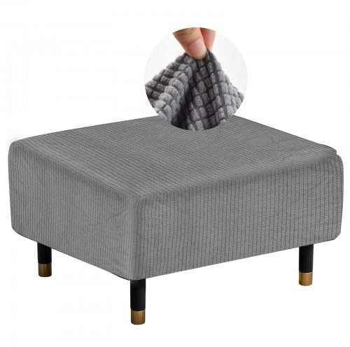 Litinliv Hockerbezug Quadratisch, Sofa Überzug, Hockerabdeckung, Hocker Bezug, Hocker Protector, Jacquard Fußhocker Bezug, Universeller Pouf-Bezug(Länge 80-100cm, Breite: 80-100cm, Höhe: 38-45cm)