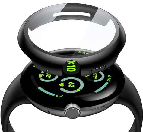 Misxi 2 Pezzi PC Cover Protezione in Vetro Temperato Compatibile con Google Pixel Watch 3 (2024) 45mm, Pellicola Facile Installazione Leggera Ultra-sottile per Pixel Watch 3, Nero