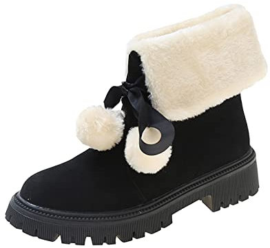 Generico Stivaletti Donna con Tacco Largo Calzini per Donna Stivali da Donna in Pelle Scamosciata con Fiocco in Lana con Fiocco Decorativo Stivali Medi con Tacco Stivali Brillantini Donna (Black, 37)