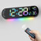 hansang Large Digital Wall Clock with Remote Control 13.7’’, Auto Brightness, 9 RGB Ambient Light, Dual Alarm Clock&Timer, 12/24H Mode, Temperature for Bedroom, Wall Decor Gift for Elder, RGB