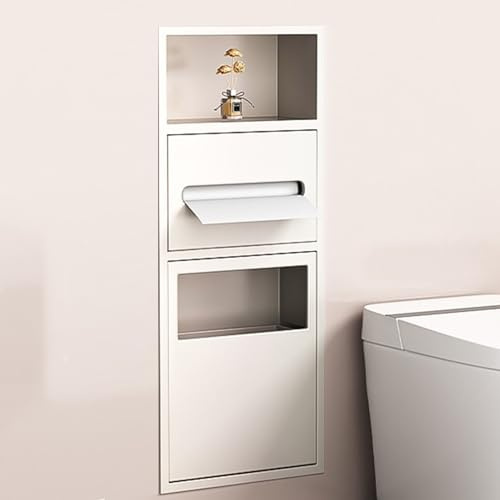 Eingelassene Duschnische,Wandregal-Organizer für Badezimmer Duschregal aus Edelstahl Eingelassener Toilettenpapierhalter Integriertes Mülleimerregal für Küche, Wohnzimmer, Hotel, Wohnbereich