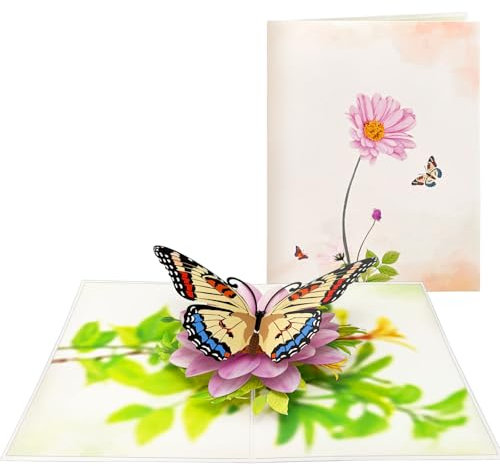 YianHien Geburtstagskarte Pop Up Schmetterling, Edle 3D Schmetterlingskarte mit Umschlag zum Geburtstag Muttertag Jubiläum Gute Besserung Danke, Pop Up Karte für Frau Mama Freundin Oma Tochter Freund