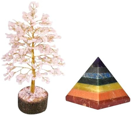KULIA® Reiki Arbre de vie Arbre décoratif Pierres de quartz rose Feng Shui Arbre à monnaie décoratif sculpté à la main, bonsaï artificiel, ornement en cristal, décoration de bureau à domicile