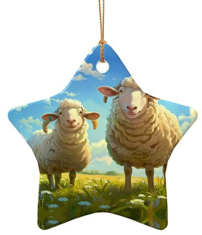 Mutter Schaf und kleines Schaf auf der Wiese Christbaumschmuck - Herz & Stern Keramik Ornamente - Festliche Dekorationen für alle Gelegenheiten!