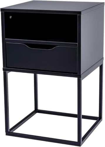 POSNORD Table de Chevet L:38 x H:63 x P:36 cm – Table de Nuit avec Tiroir, Meuble MDF et Métal Design Scandinave Moderne, Stable et Facile à Monter, Noir