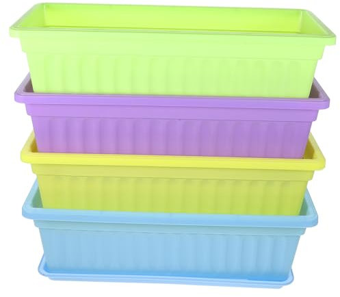 Milisten 4ensembles Jardinières Rectangulaires Lot pour Rebord De Fenêtre avec Plateau pour Plantes Intérieur Et Extérieur