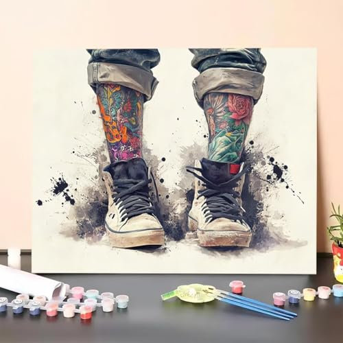 Malen Nach Zahlen Erwachsene Schuh, DIY Handgemalt Ölgemälde Leinwand für Anfänger, Malen Nach Zahlen Abstrakt Bastelset Erwachsene, Paint by Numbers für Heimdekoration 30x40cm (Ohne Rahmen) 1G-L