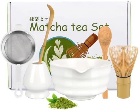 MEGETGOD Matcha Whisk Set, 6 Pcs Matcha Set, Reusable Matcha Whisk and Bowl, Whisk Holder, Matcha Powder Sifter, Matcha Kit for Beginners and Enthusiasts