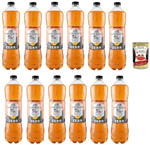 San Benedetto the pesca zero 12x 1,5 l, eistee le 'PFirsich Ohne Zucker Pet Einweg, Ice Tea Erfrischend, Ohne Konservierungsstoffe und Künstliche Farbstoffe + Italian Gourmet polpa 400g