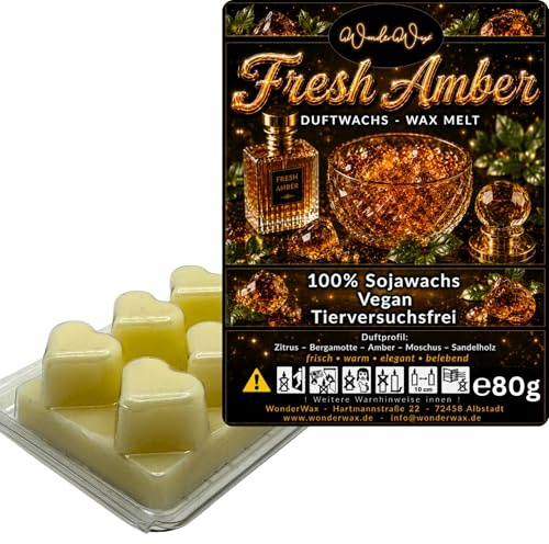WonderWax® Duftriegel 6 x Duftwachs Herzen Weiß Fresh Amber | Farbe: Weiß | Raumduft für Duftlampen, Wax Melt, Sojawachs, Indoor Duftöl Wachs schmelzen für Aromalampe