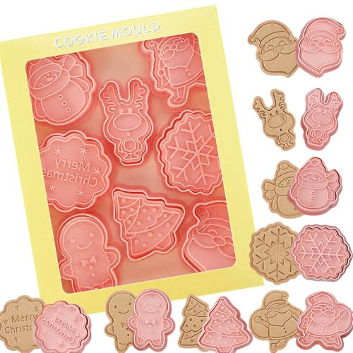 Irunfast Christmas Cookie Cutters - 8pcs Festive Set with Stamps | Santa, Tree, Reindeer Shapes for Christmas Cookies, Baking & DIY Decor