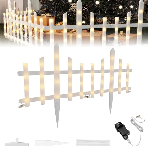 Froadp Beleuchteter Gartenzaun mit LED-Beleuchtung für Weihnachtsbaum 1,75m Miniatur Zaun 5 Stück Garten Lattenzaun Kanten Rasen Weihnachtsdeko Dekorative Gartenzäune - Wellenförmig