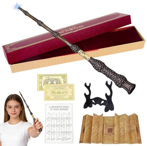 DAJASD Dumbledore Magic Wand, 35CM USB Rechargeable Light Up Dumbledore Wand with Gift Box, 5PCS Magic Wizard Wand with Realistic Details for Fans, Costume Accessory Collectables