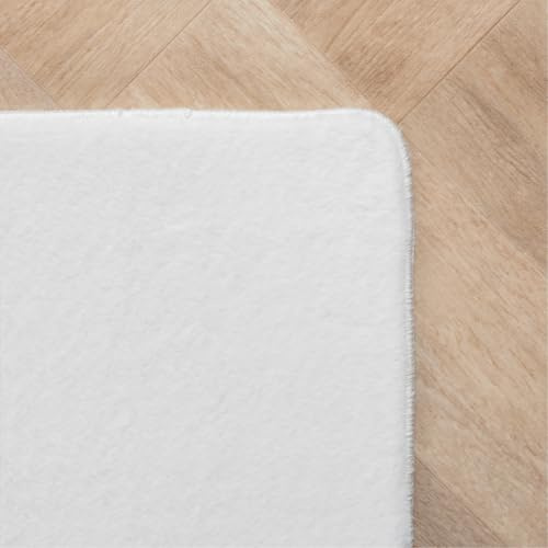 KADIMA DESIGN Kurzflorteppich Einfarbig Uni Pflegeleicht Waschbar Strapazierfähig rutschfest Gekettelt Weiß 160x160 cm Wohnzimmer Schlafzimmer Esszimmer Fußbodenheizung geeignet Oeko-TEX | ISAR