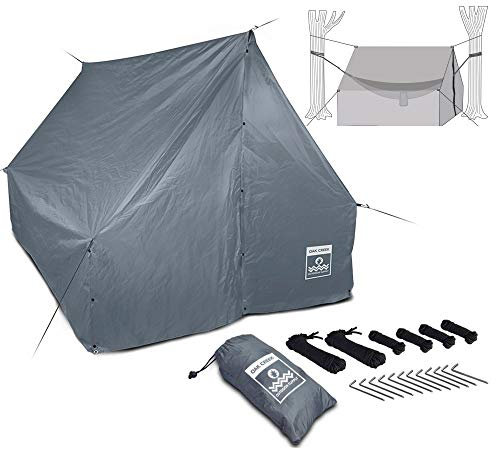 Oak Creek Outdoor Supply Erweiterte Hängematte Rain Fly | Bietet Schutz vor den Elementen | Leichte wasserdichte Plane in Grau für bis zu 4 Pfund | Maße: 279,4 cm x 177,8 cm x 157,5 cm