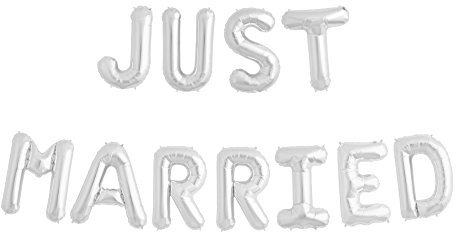 ballonfritz® Luftballon JUST Married -Schriftzug in Silber - XXL Folienballon als Hochzeits Deko, Begrüßung, Party Geschenk, Fotorequisite oder Empfang-Überraschung