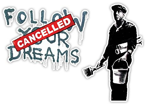 Pack of 2 Banksy Follow Your Dreams Design | Wall Art Graffiti Vinyl Sticker | Urban Art Window, Car, Laptop Decal (Medium - 10x14cm)