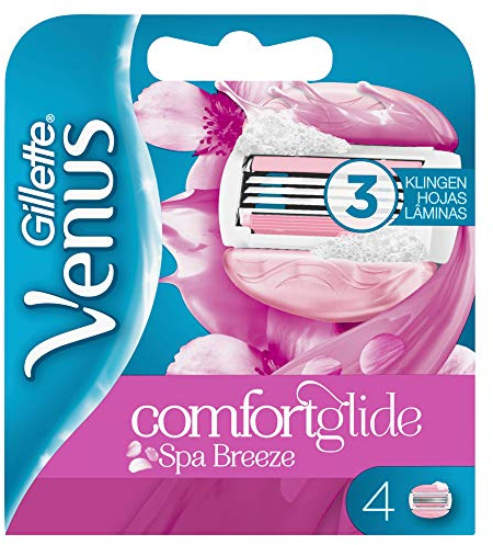 Gillette Venus Comfortglide Breeze Spa Rasierklingen Damen mit Rasiergelkissen für Hautschutz, 4 Ersatzklingen