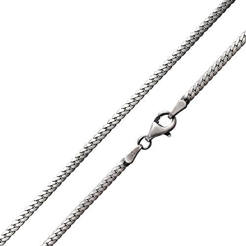MATERIA 925 Silber Panzerkette Herren Damen - flache 70 cm Kette 2mm breit antik geschwärzt in Etui K16-70cm