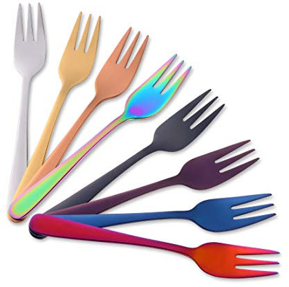 Buyer Star Mini Fourchette 8 pièces Fourchette à gâteaux 8 Couleurs INOX Fourchettes à Fruits pour Fruit Dessert gâteau