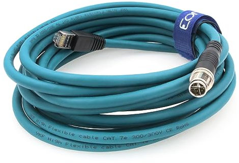 Eonvic Cognex Câble Ethernet M12 type X 8 broches mâle vers RJ45 Cat-7e High Flex pour caméra industrielle Bleu 5 m