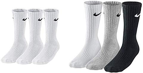 Nike 6 Paar Unisex-Erwachsene Socken SX4508 Weiß, Grau, Schwarz - Einfarbig - Größe 38-42