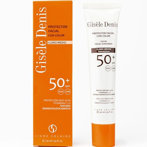 GISÈLE DENIS - Protector Solar Facial, 40 ml, Protección FPS50+, Crema Solar con Color Claro-Medio, Cuidado Facial, Hidrata y Unifica el Tono de la Piel, para Uso Diario, Bronceado Natural
