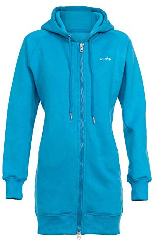 Winshape Damen Lange, kuschelige Hoodie-Jacke J006 mit 2-Wege-Zipper Kapuzenpullover, Sky-Blue, L