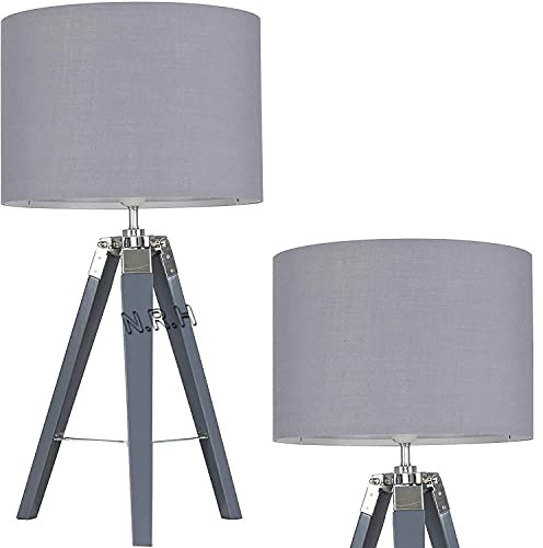 Tripod Table Lamp Grey Wooden Bedroom & Living Room (with Shade Not Included) Office Table Lamp Decor