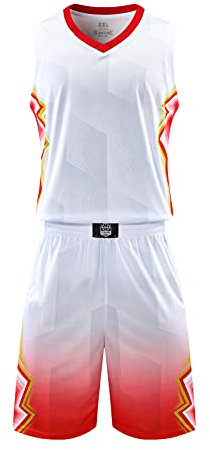 Topeter Athletic Basketball Jersey Anzug Sport Shorts Erwachsene Basketball Set für Männer Weiß 5XL