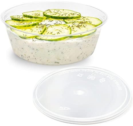 Sabco - 8oz Clear Round Plastic Takeaway Sauce Pots With Lids - Deli Pots For Dip Ketchup Chutney Condiment - Containers For Slime Wax Melts (25)