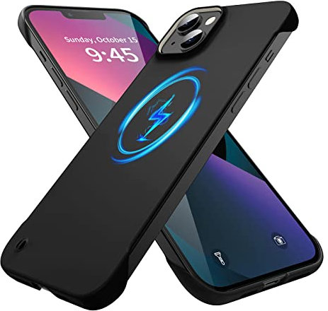 GRECAZO Magnetic Slim Case Fit for iPhone 13 Phone Case 6.1(2021) Ultra-Thin Lightweight Durable Frameless Matte Hard MagSafe Cover Case with Pull Ring Shockproof Non Slip Rope-Black