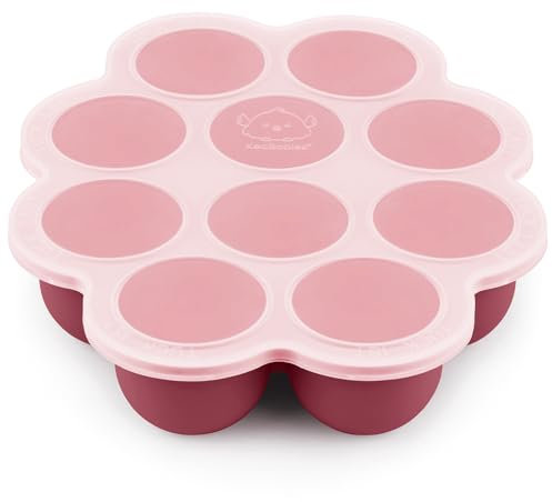 Silikon Babynahrung Aufbewahrung - 60ml x 10 Pods Silikon Babybrei Einfrieren Behälter mit aufsteckbarem Deckel, Beikost Einfrieren Behälter, Mikrowelle, BPA-Free Vorratsbehälter Babybrei (Kirsch Red)