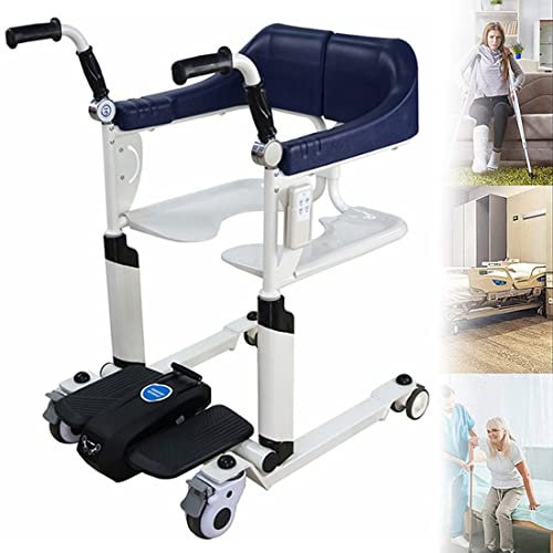 Patientenlifter-Transferstuhl,ToilettenstüHle HöHenverstellbar,leises Universalrad, 180° öffnen und schließen, für pflegende Sanitäter, ältere Menschen,Darkblue