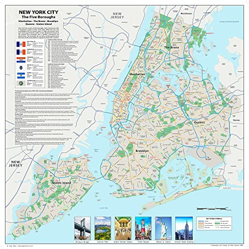USA Maps - Size 59 x 59 cm - Paper Laminated | New York City Street Map - The Five Boroughs Map